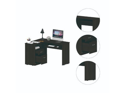 Colombian Black L-Shaped Office Desk with Drawers and CPU Storage