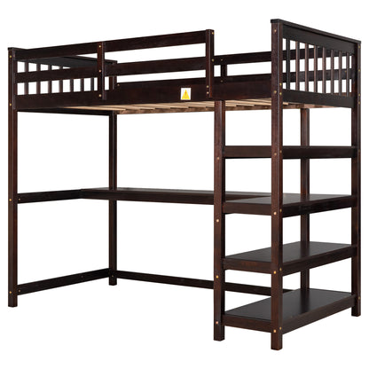 Espresso Twin Loft Bed with Integrated Workspace and Storage Shelves