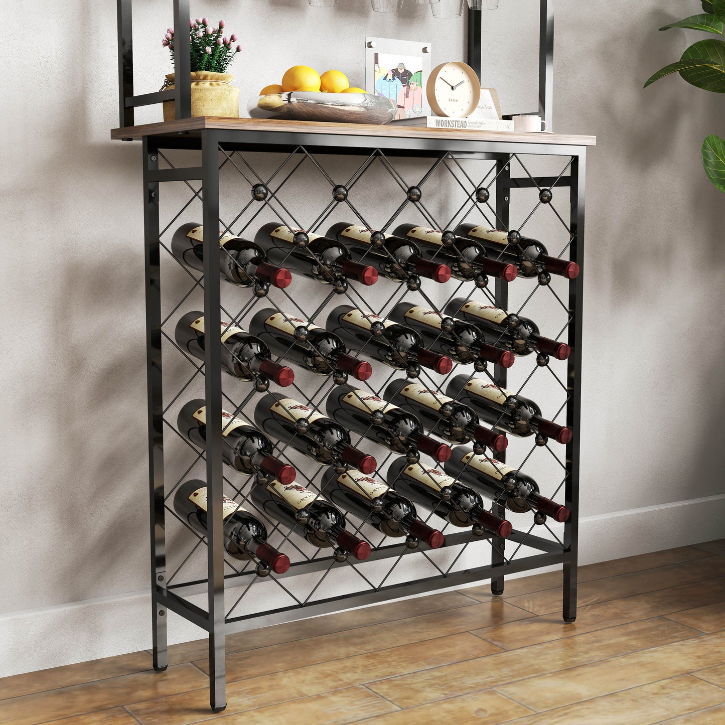 Industrial 3 Tier Wine Rack Table With Wood Shelves