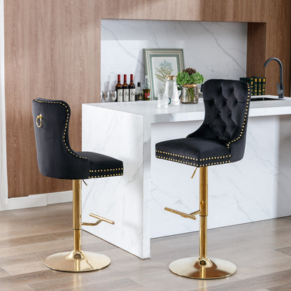 Black Velvet Bar Stools Adjustable Height 27 To 35 Inches