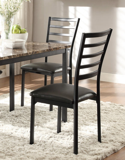 Set of 4 Metal-Frame Ladder-Back Side Dining Chairs with Faux Leather Upholstery Easy Assembly - Black