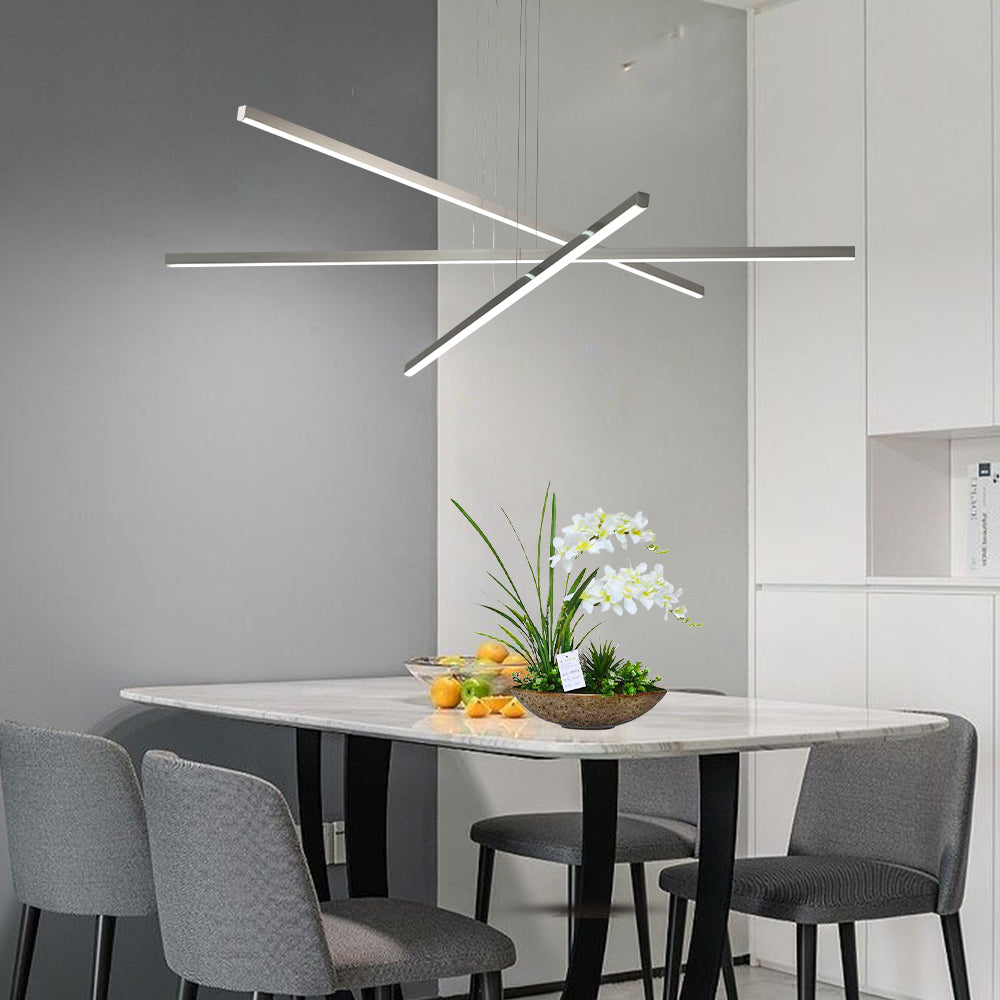 Integrated LED Pendant Light, Dimmable 15-100%, Adjustable Height, 47.6in Span, Iron Frame, Chrome