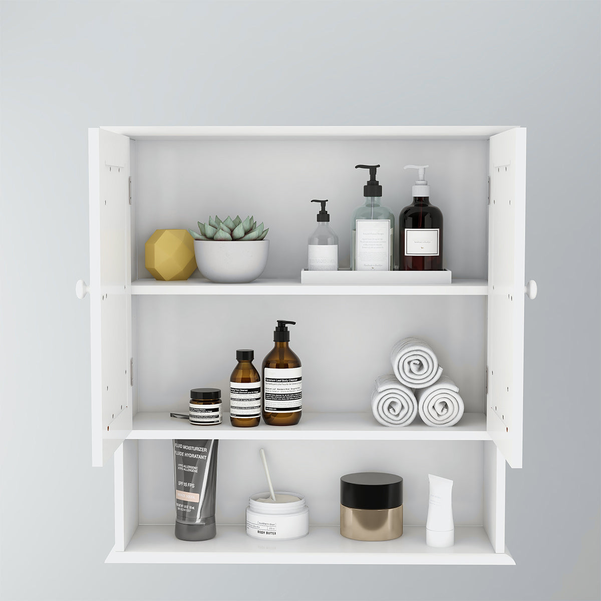 Modern White Bathroom Wall Cabinet with Double Mirror Doors and Adjustable Shelves
