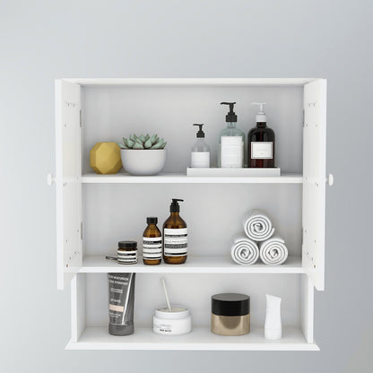 Modern White Bathroom Wall Cabinet with Double Mirror Doors and Adjustable Shelves