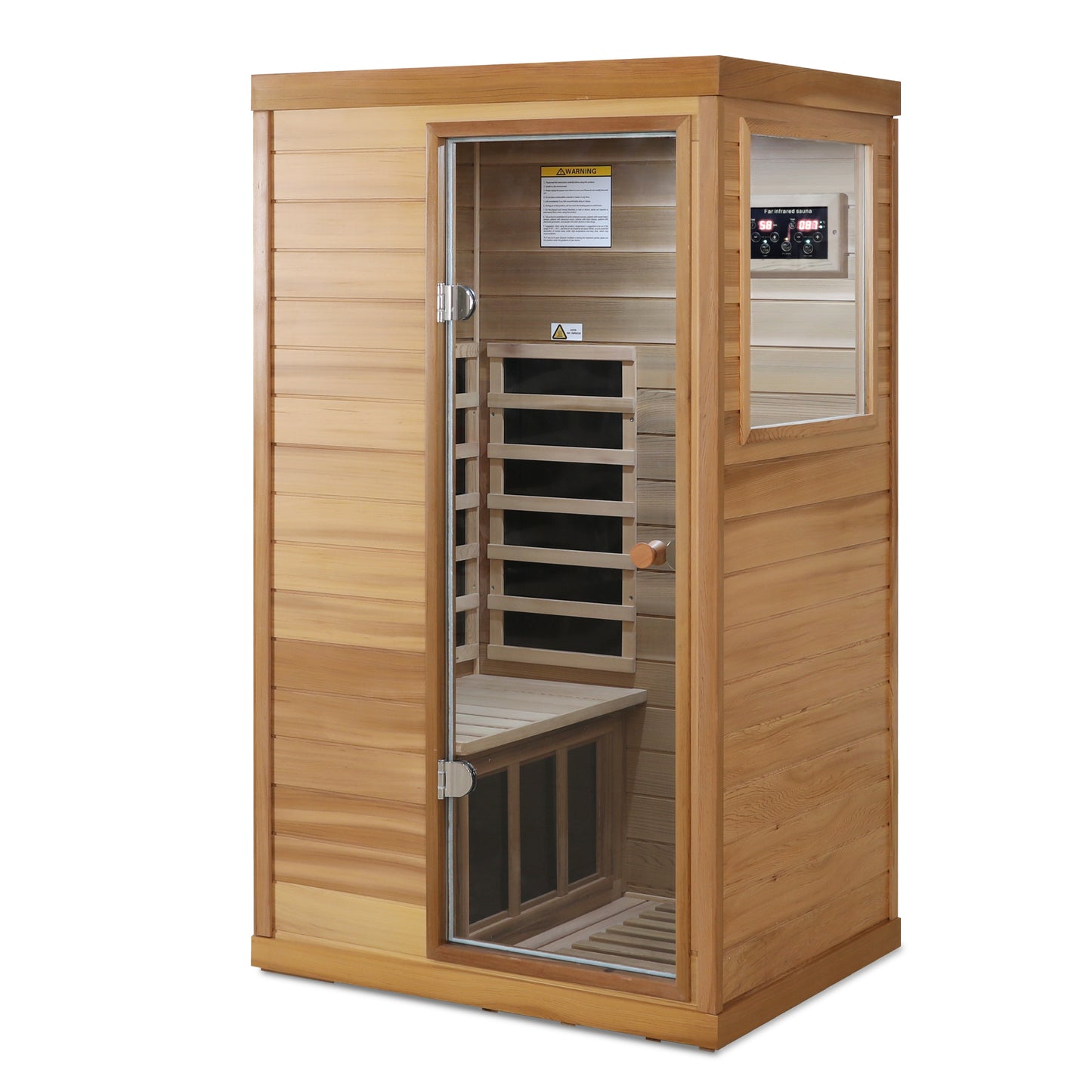 One-Person Indoor Far Infrared Sauna with Glass Door, Right Entry, 6 Heating Panels Caramel