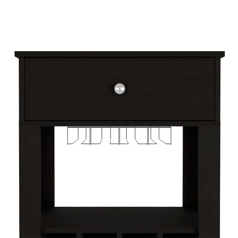 Modern Black Wengue Bar Cart With Twelve Wine Cubbies