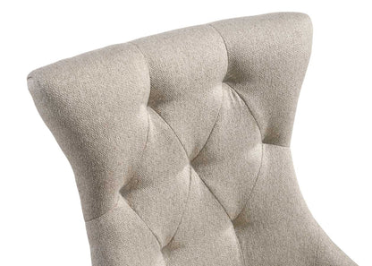 Dining Room Side Chair Set of 2 - Tufted High-Back, Nailhead Trim, Wood Legs, 24x22x38in - Beige and Gray