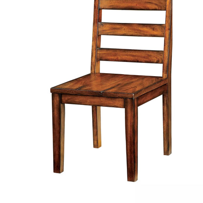 Industrial Style Solid Wood Dining Chairs, Ladder Back, Set of 2, Tobacco Oak Finish