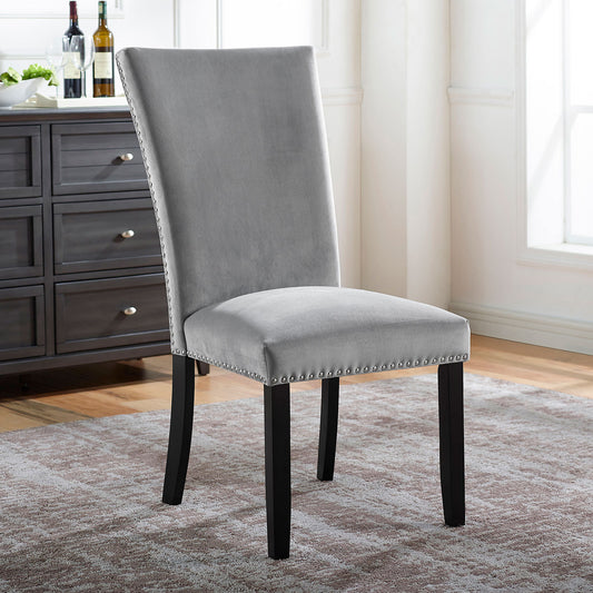 2-Piece Dining Room Chairs, Flannelette Seats with Nailhead Trim, Rubberwood Frame, Transitional, Gray