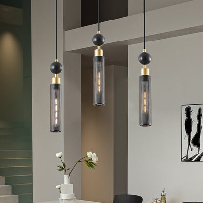3-Light Pendant with Mesh Shades, Adjustable, E26 Base, Dining Room, Kitchen Island — Black & Gold Finish