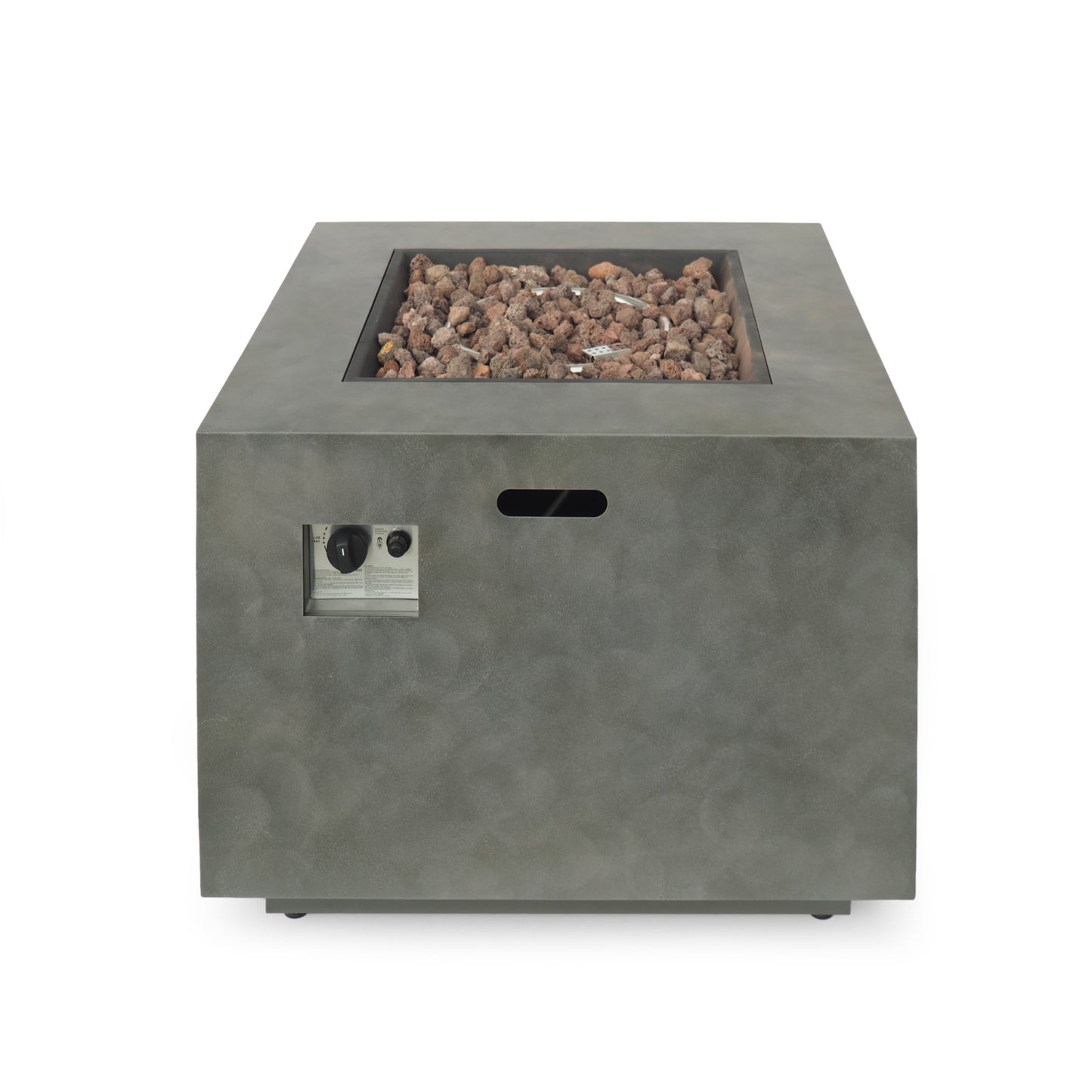 Outdoor 31 Inch Square Iron Fire Pit With 50,000 BTU Output For Patio Use Durable Steel Frame Stone Gray