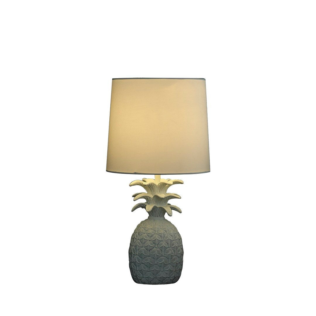 Pineapple Table Lamp, 17-Inch Polyresin Body, Cotton/Linen Drum Shade, E26 Bulb Compatible, Cottage White