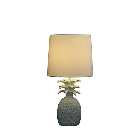 Pineapple Table Lamp, 17-Inch Polyresin Body, Cotton/Linen Drum Shade, E26 Bulb Compatible, Cottage White