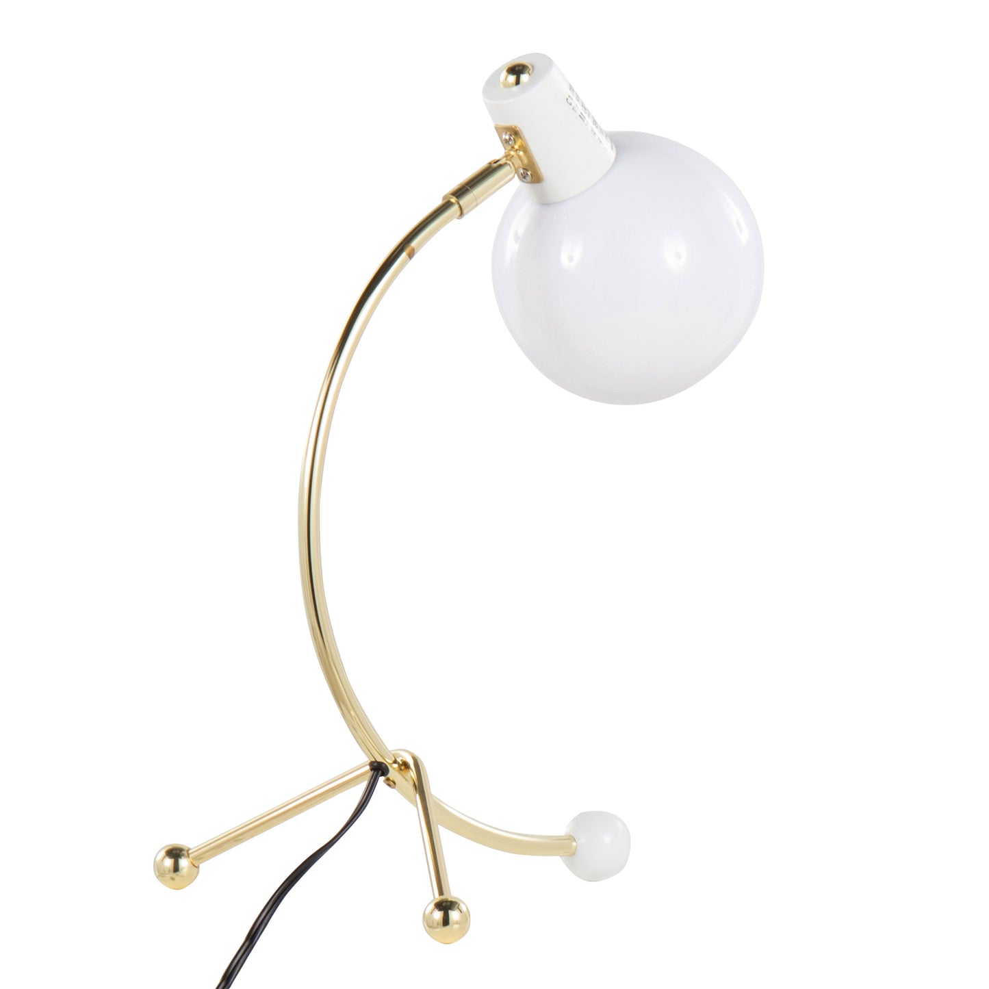 Contemporary Adjustable Neck Task Lamp, Metal Frame, White Shade, 60W Bulb Required, Gold Finish
