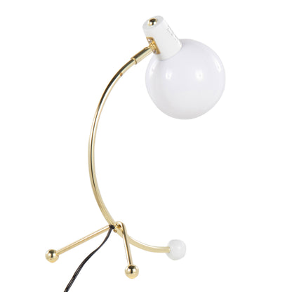 Contemporary Adjustable Neck Task Lamp, Metal Frame, White Shade, 60W Bulb Required, Gold Finish