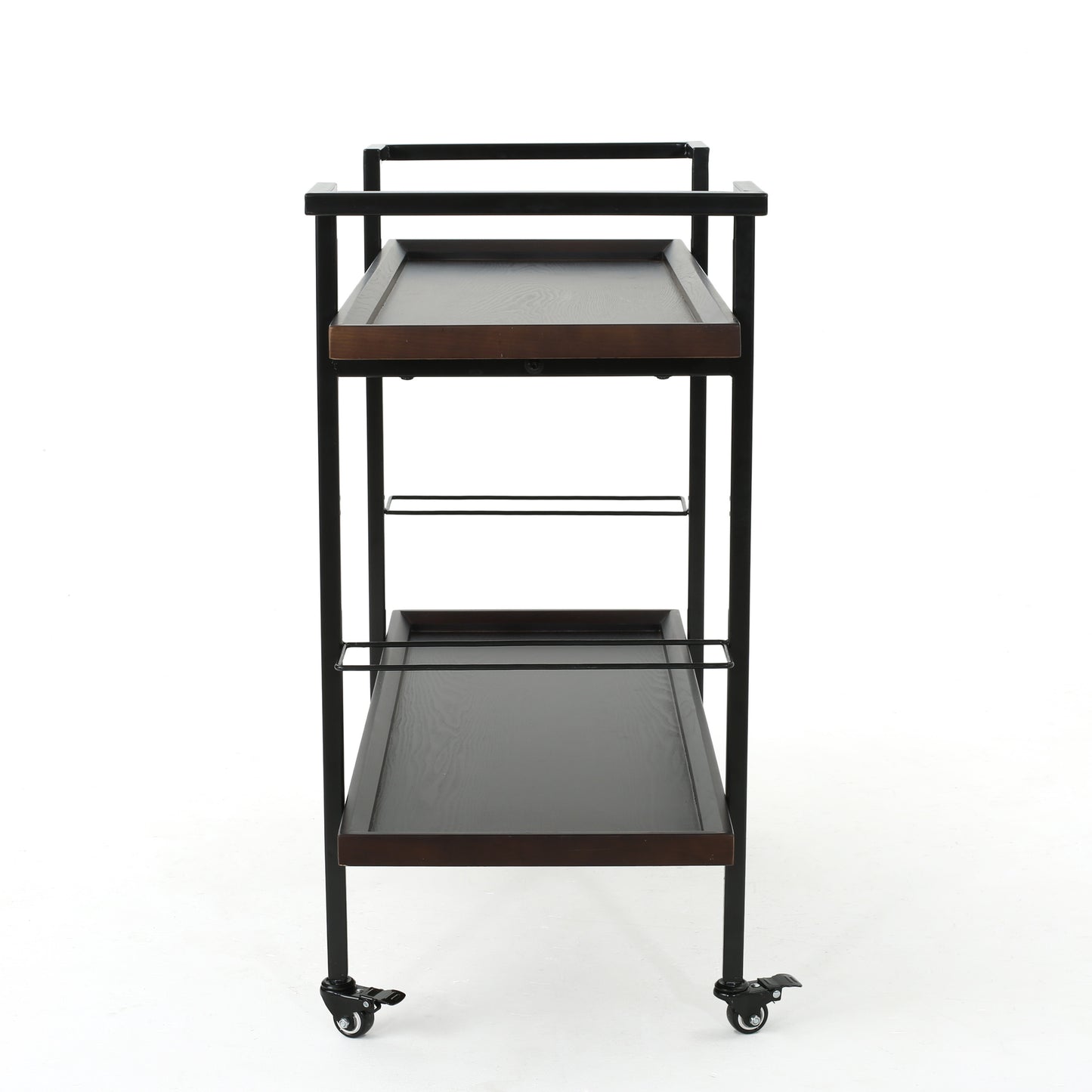 Modern Industrial Rolling Bar Cart With Wood Shelves