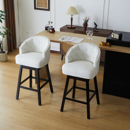33.25 Inch Swivel Counter Stools Set Black Beige Rubberwood