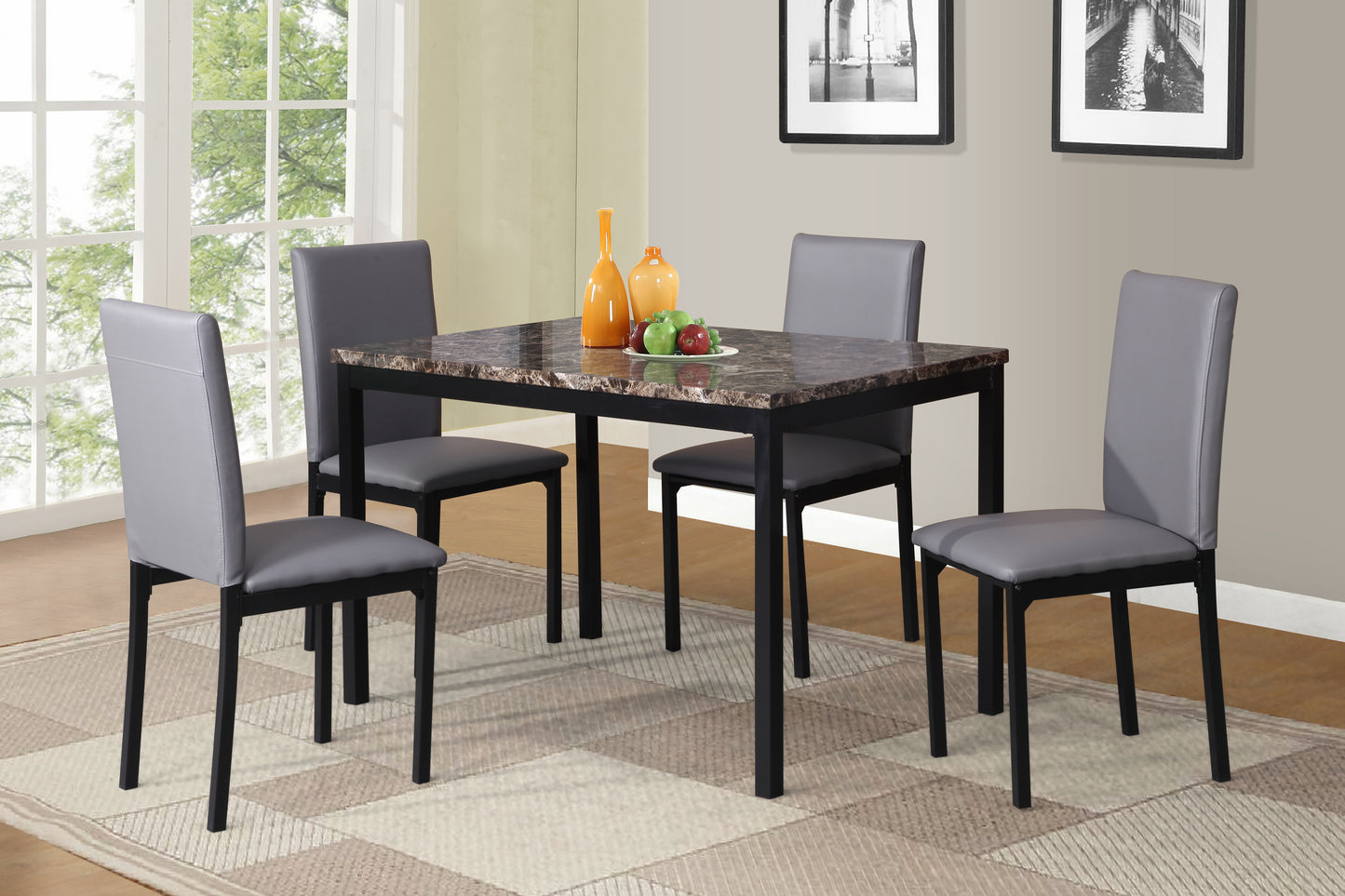 Set of 4 Faux Leather Dining Chairs with Metal Frame, 21.5 x 17.5 x 36 in, 200 lb Capacity Gray
