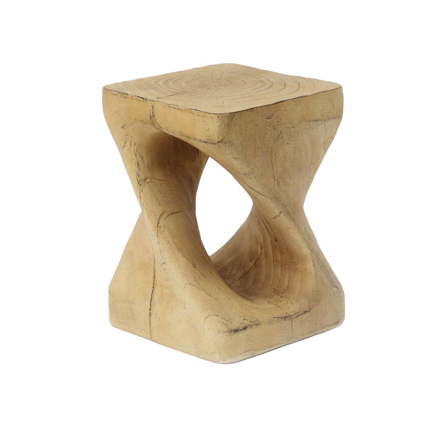 Twist-Shape Side Table with Wood-Grain Texture, MGO, 11.75 x 11.75 x 17 in, Indoor/Outdoor, Natural