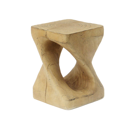 Twist-Shape Side Table with Wood-Grain Texture, MGO, 11.75 x 11.75 x 17 in, Indoor/Outdoor, Natural