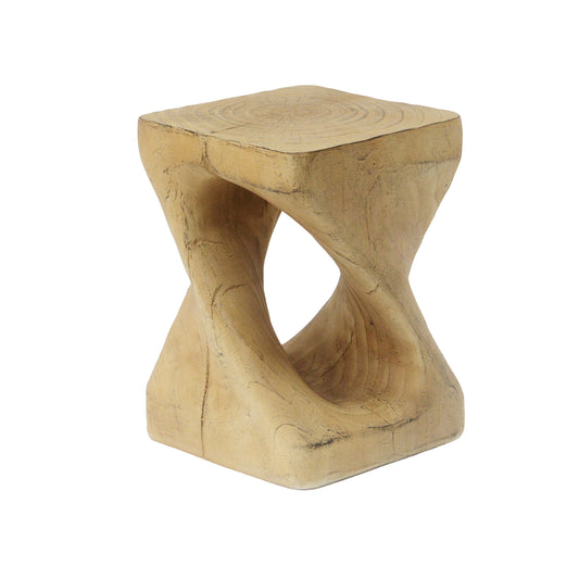 Twist-Shape Side Table with Wood-Grain Texture, MGO, 11.75 x 11.75 x 17 in, Indoor/Outdoor, Natural