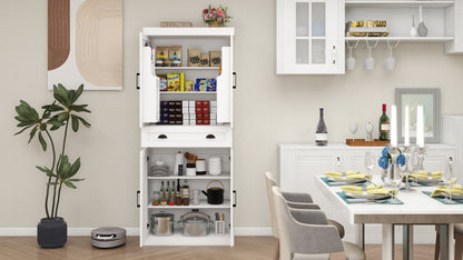 Elegant 71" White Freestanding Kitchen Pantry Cabinet with 4 Doors, 1 Drawer, Adjustable Shelves for Versatile Storage