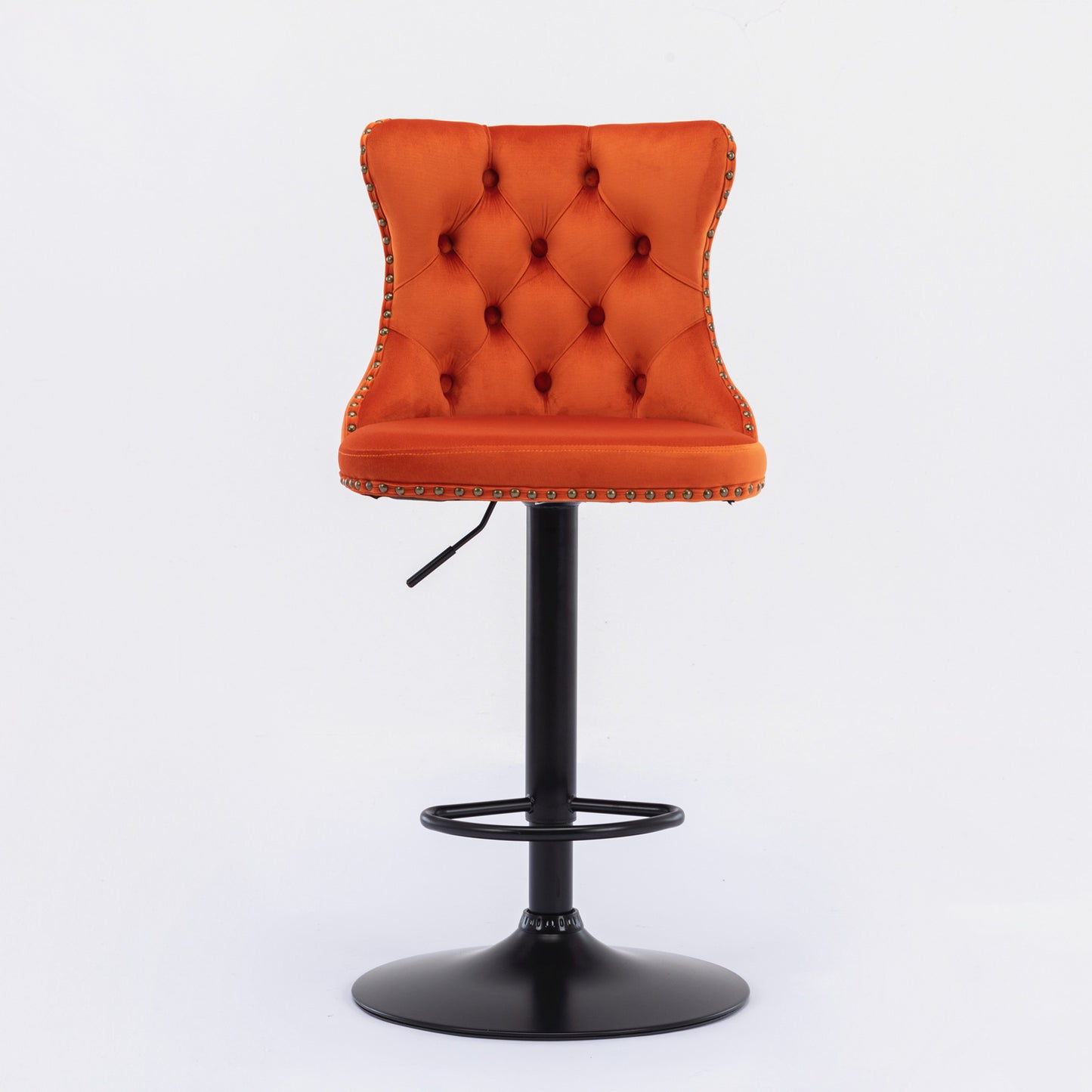 Orange Velvet Swivel Bar Stools Two Pack Adjustable 25 33