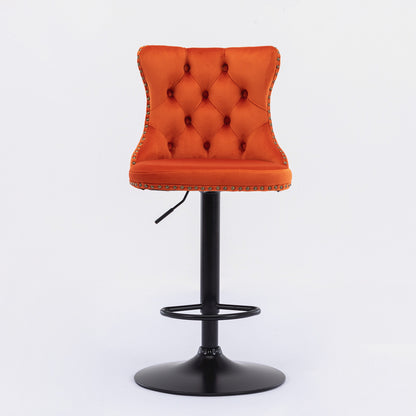 Orange Velvet Swivel Bar Stools Two Pack Adjustable 25 33