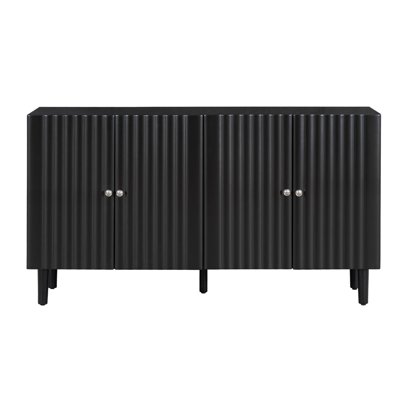 U_STYLE Elegant Four-Door Sideboard with Wavy Pattern Doors, Cylindrical Legs, and Sleek Metal Handles, Adjustable, Suitable for Study, Entryway and Living Room