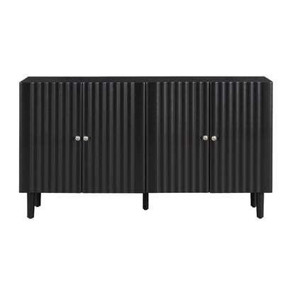 U_STYLE Elegant Four-Door Sideboard with Wavy Pattern Doors, Cylindrical Legs, and Sleek Metal Handles, Adjustable, Suitable for Study, Entryway and Living Room