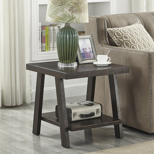 Contemporary Wood End Table with Lower Shelf for Living Room, 24W x 22D x 23H, MDF Weathered Espresso
