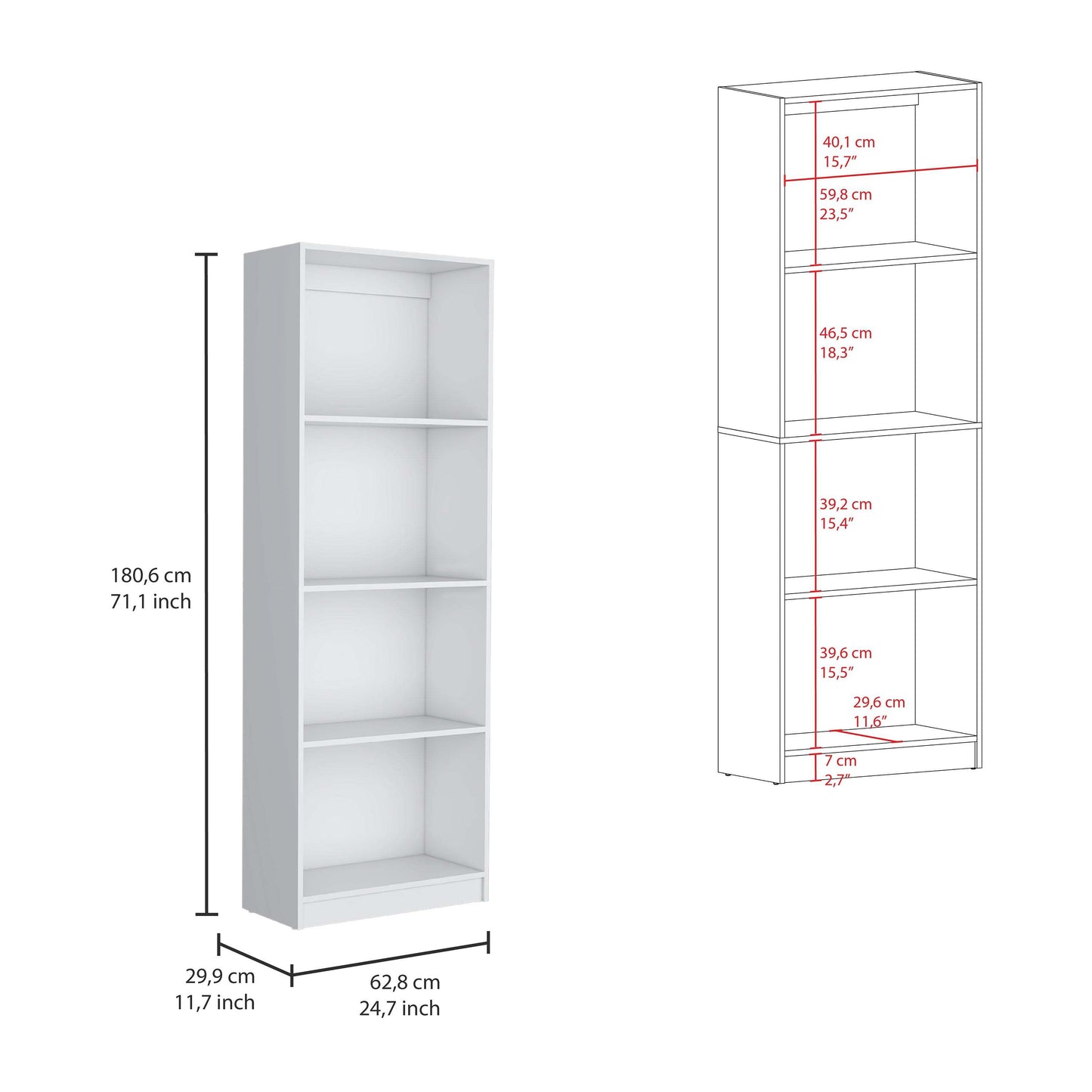 Modern 4-Shelf White Bookcase for Office - Stylish Display Unit for Books and Decor