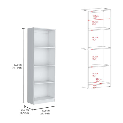 Modern 4-Shelf White Bookcase for Office - Stylish Display Unit for Books and Decor