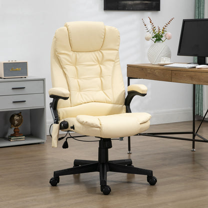 Beige High Back Massaging Office Chair with Heated Recline and Remote Control, 6 Vibration Points