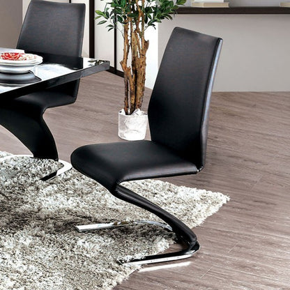 Set of 2 Contemporary Z-Shaped Dining Chairs with Leatherette, Metal Frame, Black, Chrome Finish