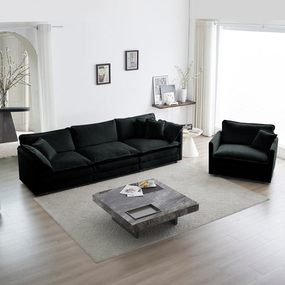 1+3-Piece Sectional Sofa Set for Living Room - Deep-Seat Couches, Chenille, Easy Assembly Black
