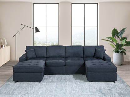 3-Piece U-Shaped Sectional Sofa Set with Chaise and 2 Armless Chairs for Living Room Dark Blue