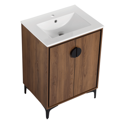 Modern 24-Inch Bathroom Vanity with Ceramic Sink, Stylish Storage Cabinet with Soft Closing Doors