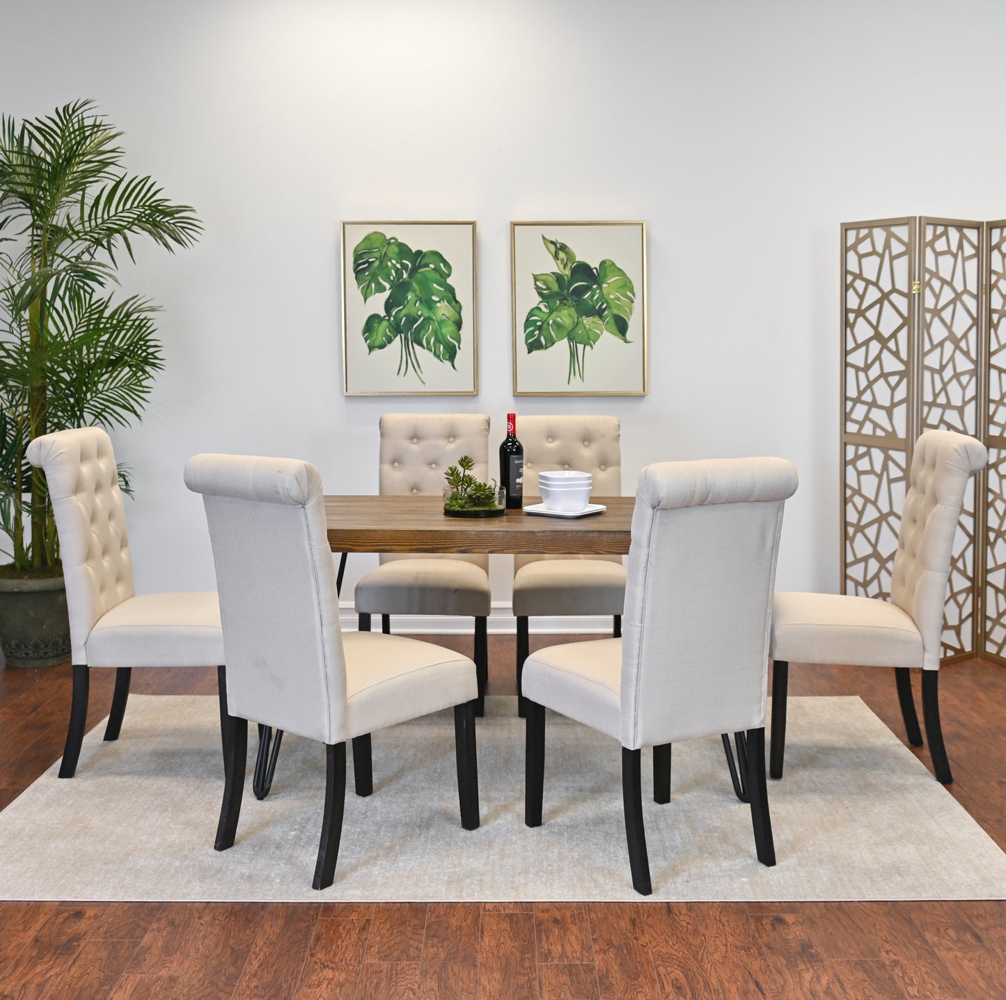 7 Piece Dining Set With Hairpin Table And Six Chairs Brown