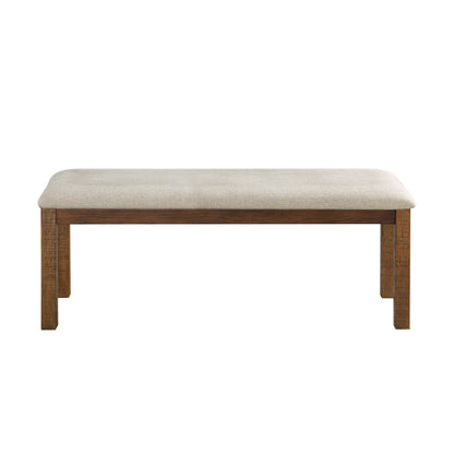 48.5-Inch Transitional Dining Bench with Beige Upholstered Seat, Wood Frame, Dining Room Brown