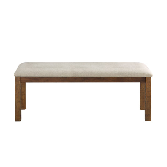 48.5-Inch Transitional Dining Bench with Beige Upholstered Seat, Wood Frame, Dining Room Brown
