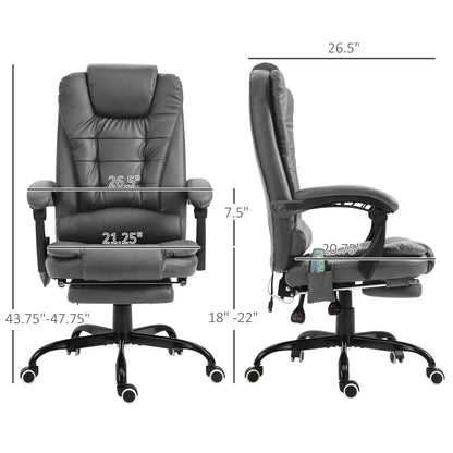 Gray Reclining Office Chair with 7-Point Vibrating Massage and Adjustable Features