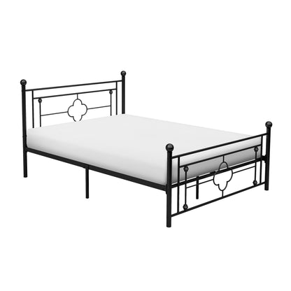 Elegant Black Metal Full Platform Bed with Ball Finials - Modern Traditional Design
