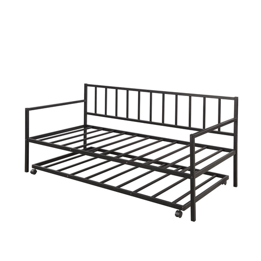 Versatile Twin Daybed with Pull-Out Trundle - Metal Frame for Stylish Living and Guest Rooms