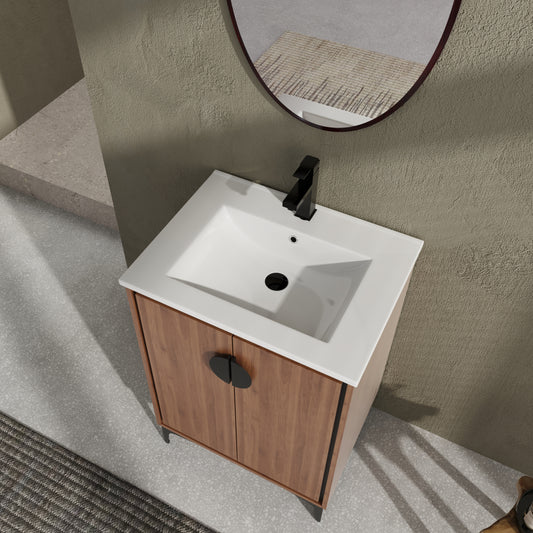 Modern 24-Inch Bathroom Vanity with Ceramic Sink, Stylish Storage Cabinet with Soft Closing Doors