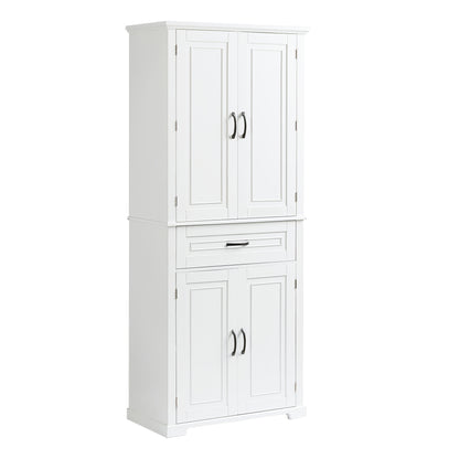 Tall White Bathroom Storage Cabinet with Adjustable Shelf and Drawer, Versatile Multi-Functional Organizer