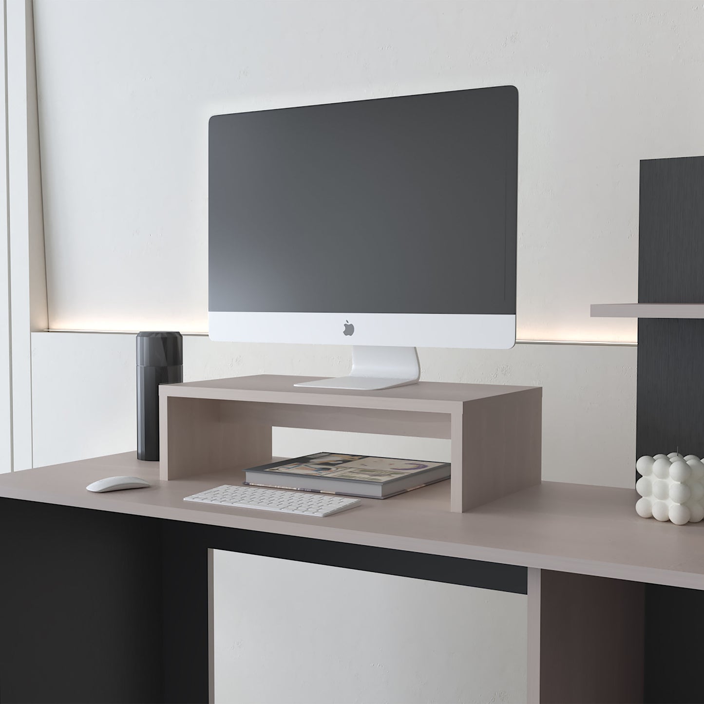 Elegant White Oak Monitor Stand for Improved Workspace Organization