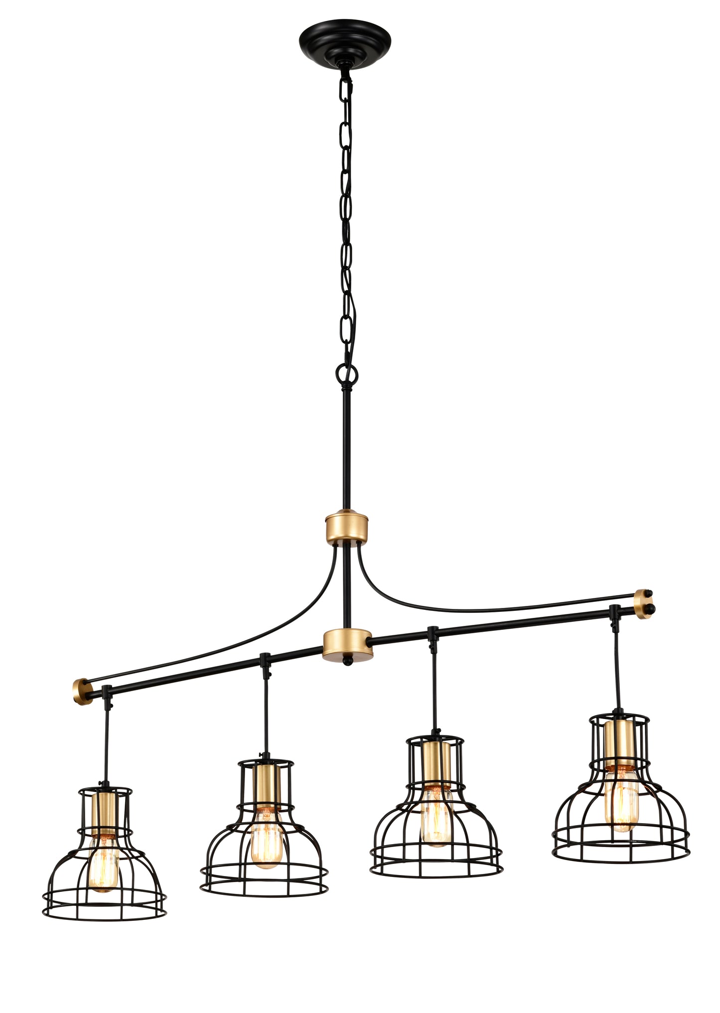 40-Inch Linear 4-Light Farmhouse Chandelier for Island, Metal Shade, Adjustable, Matte Black & Matte Gold