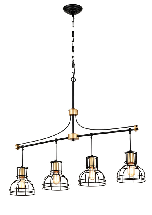 40-Inch Linear 4-Light Farmhouse Chandelier for Island, Metal Shade, Adjustable, Matte Black & Matte Gold