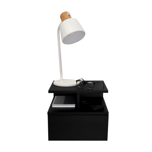 Adele Floating Nightstand , End Table, Side Table Drawer, Open Top Shelves -Black